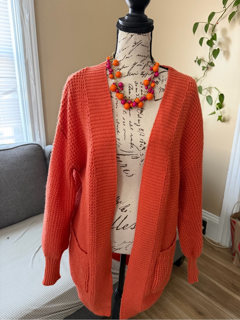 SHEIN Coral Open-Front Knit Cardigan